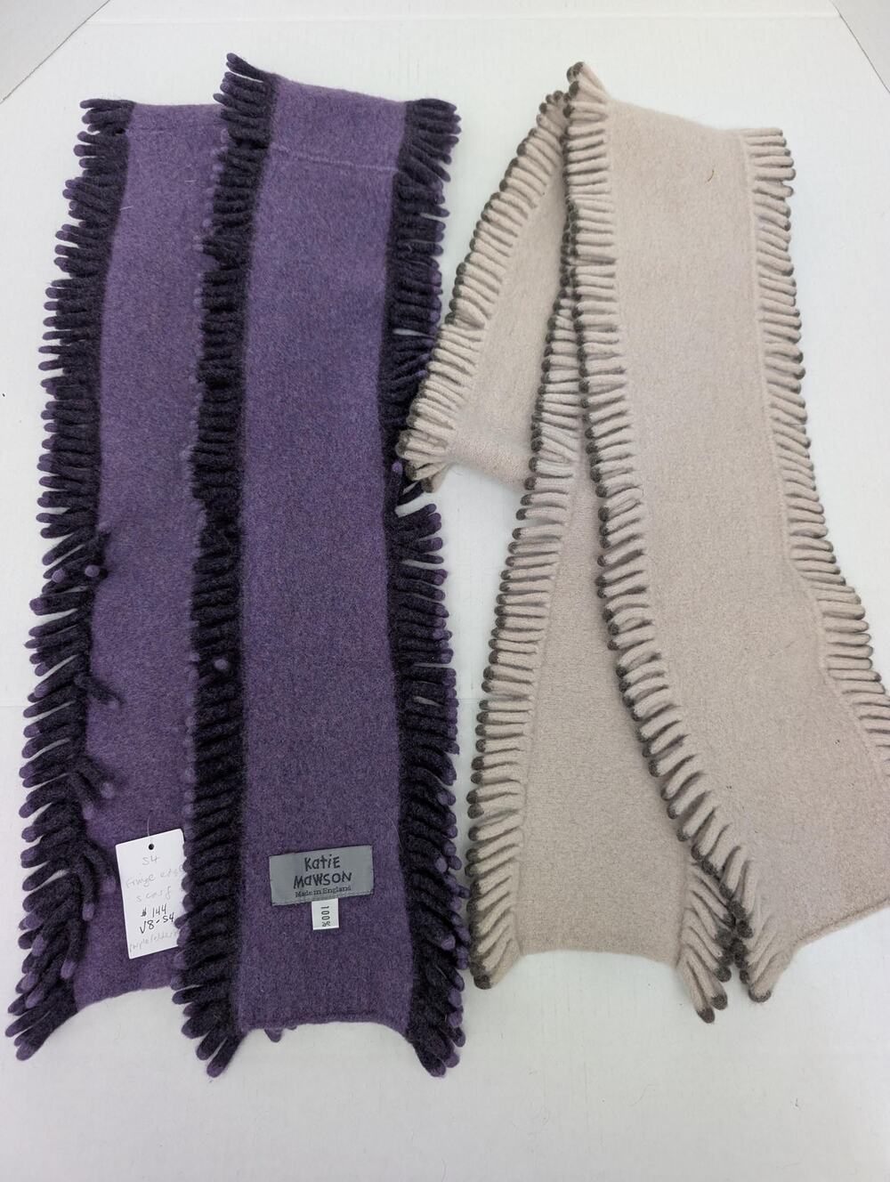 Lot of 2 Katie Mawson Wool Scarves Made in England 54x5in